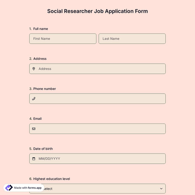 Social Researcher Job Application Form
