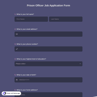 Prison Officer Job Application Form