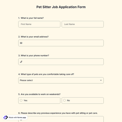 Pet Sitter Job Application Form
