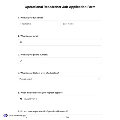 Operational Researcher Job Application Form