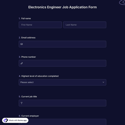 Electronics Engineer Job Application Form