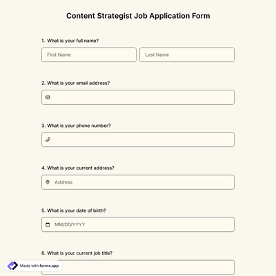 Content Strategist Job Application Form