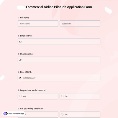 Commercial Airline Pilot Job Application Form