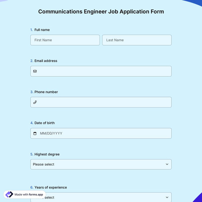 Communications Engineer Job Application Form