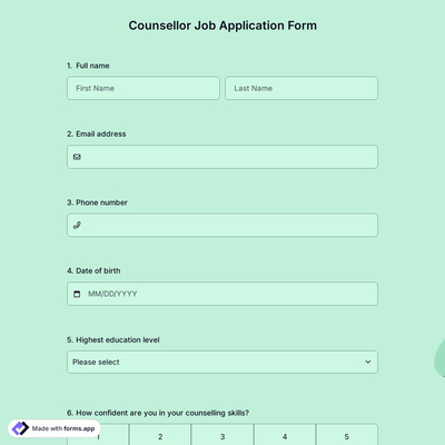Counsellor Job Application Form