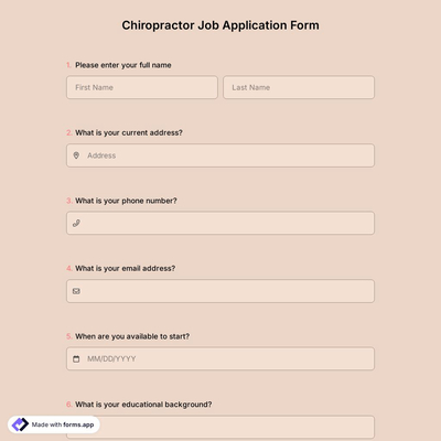 Chiropractor Job Application Form