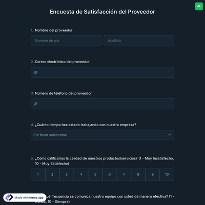 Encuesta de Satisfacción del Proveedor