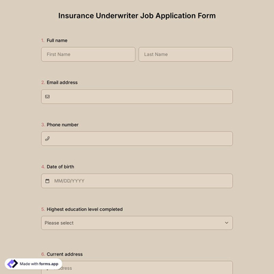 Insurance Underwriter Job Application Form