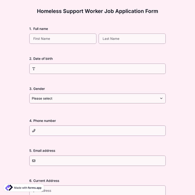 Homeless Support Worker Job Application Form