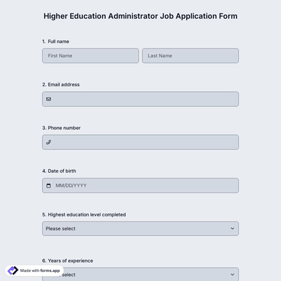 Higher Education Administrator Job Application Form