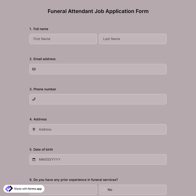 Funeral Attendant Job Application Form