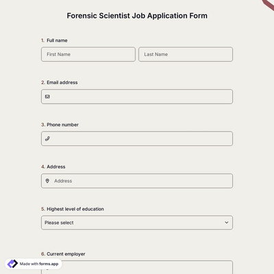 Forensic Scientist Job Application Form