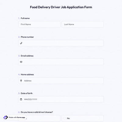 Food Delivery Driver Job Application Form