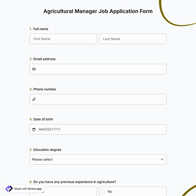 Agricultural Manager Job Application Form