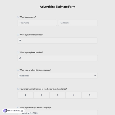 Advertising Estimate Form