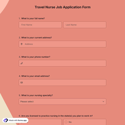 Travel Nurse Job Application Form