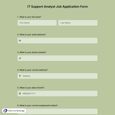 IT Support Analyst Job Application Form