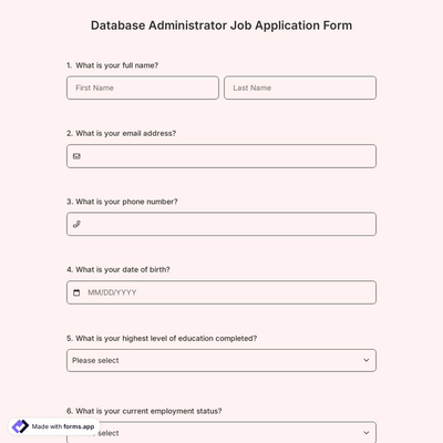 Database Administrator Job Application Form