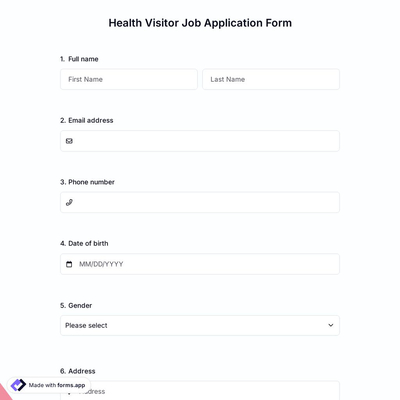 Health Visitor Job Application Form