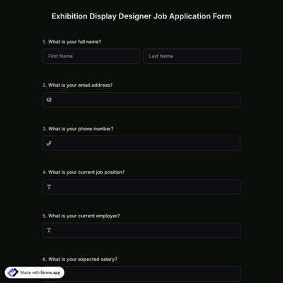 Exhibition Display Designer Job Application Form