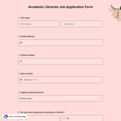 Academic Librarian Job Application Form