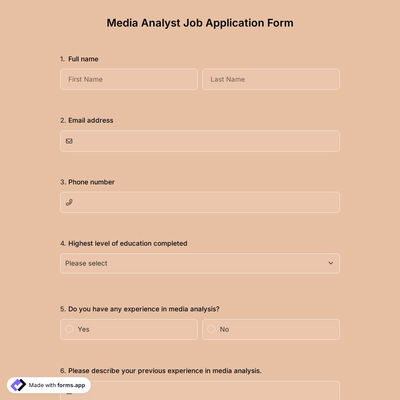 Media Analyst Job Application Form