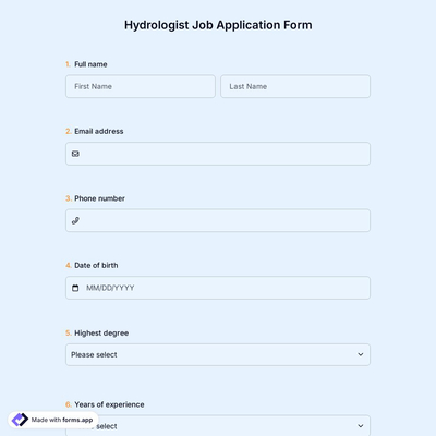 Hydrologist Job Application Form