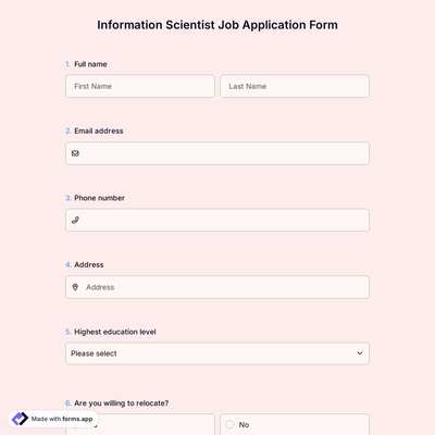 Information Scientist Job Application Form