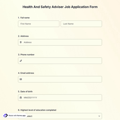 Health And Safety Adviser Job Application Form