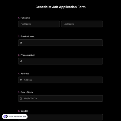 Geneticist Job Application Form