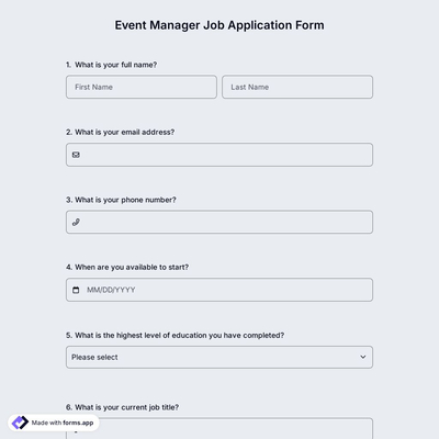 Event Manager Job Application Form