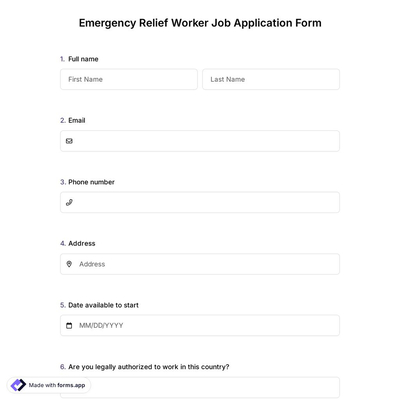 Emergency Relief Worker Job Application Form