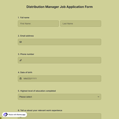 Distribution Manager Job Application Form