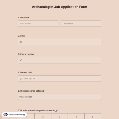 Archaeologist Job Application Form