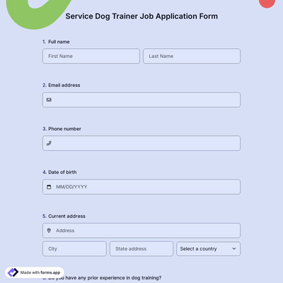 Service Dog Trainer Job Application Form