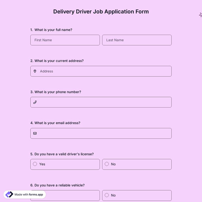 Delivery Driver Job Application Form