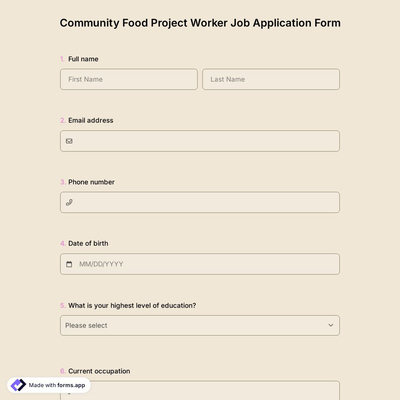Community Food Project Worker Job Application Form