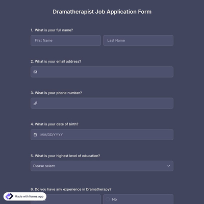 Dramatherapist Job Application Form
