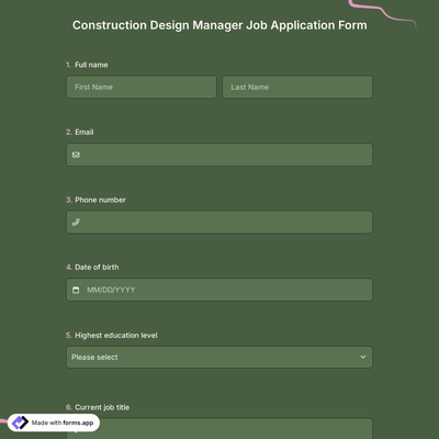 Construction Design Manager Job Application Form