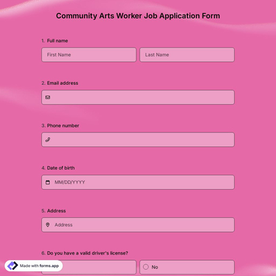 Community Arts Worker Job Application Form