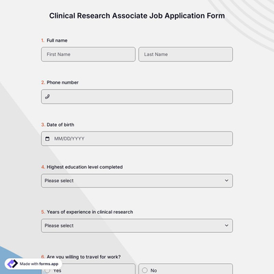 Clinical Research Associate Job Application Form