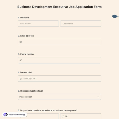 Business Development Executive Job Application Form