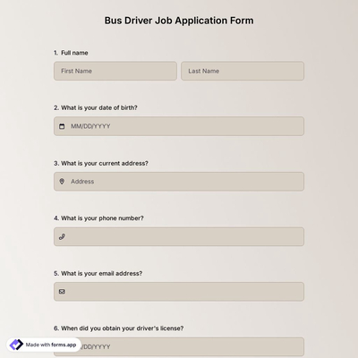 Bus Driver Job Application Form