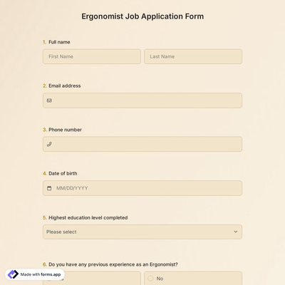 Ergonomist Job Application Form
