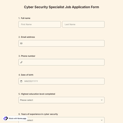 Cyber Security Specialist Job Application Form