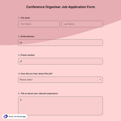 Conference Organiser Job Application Form