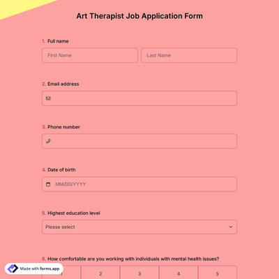 Art Therapist Job Application Form