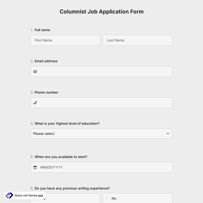 Columnist Job Application Form