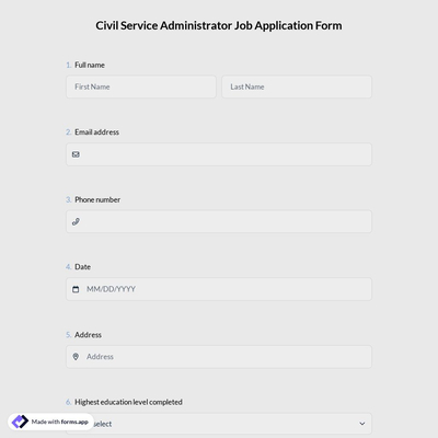 Civil Service Administrator Job Application Form
