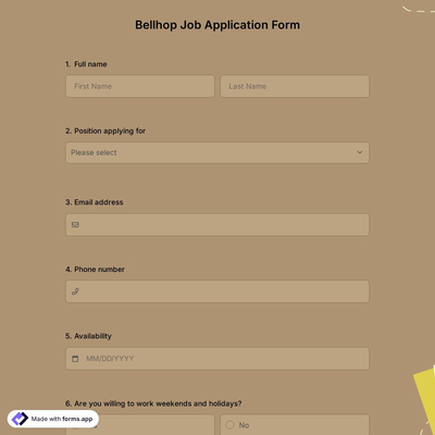 Bellhop Job Application Form